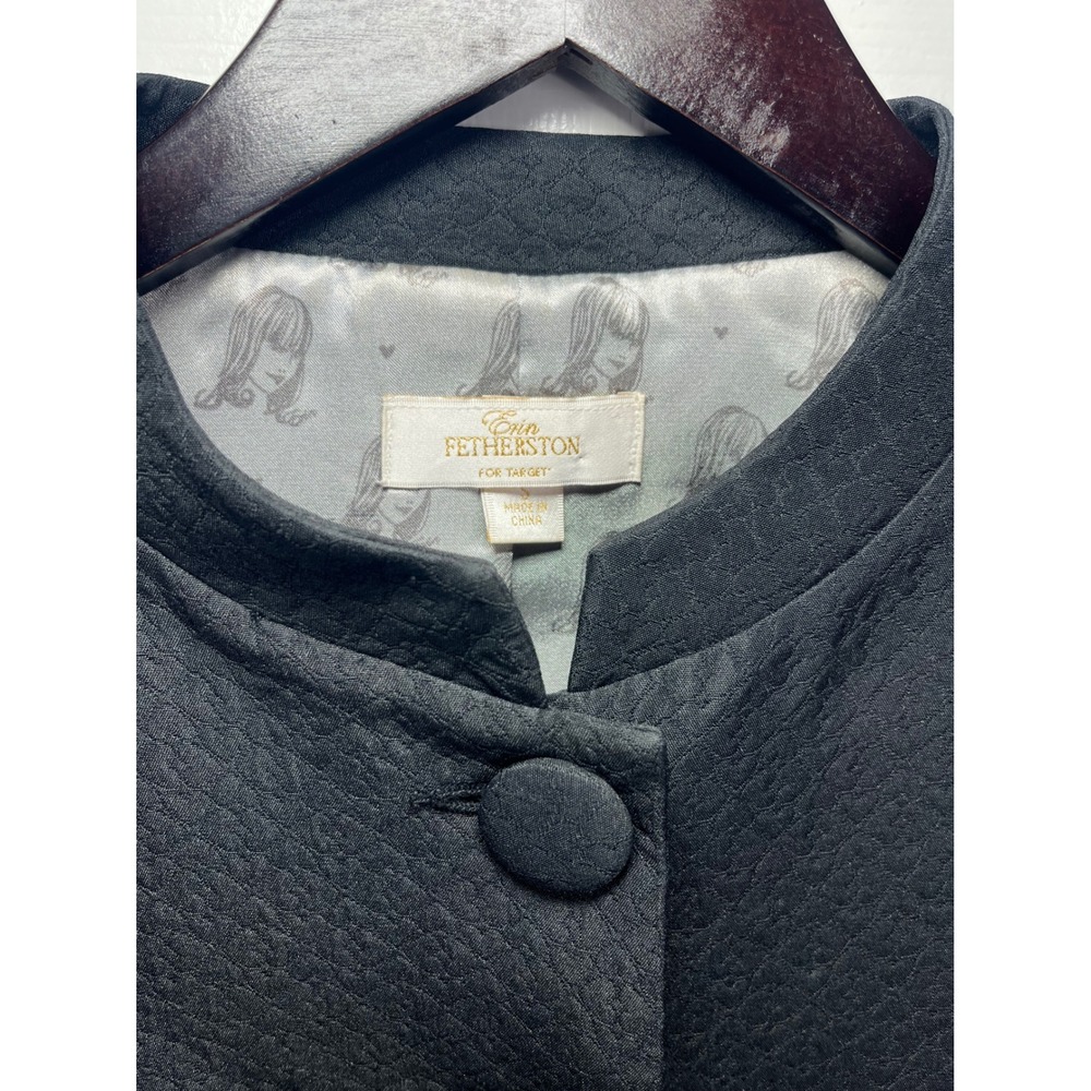 Erin Fetherston Jacket Women Small Black Textured Jacquard Cropped Puff Sleeve - Picture 9 of 12